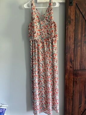 Lily Rose Coral and Teal Floral Maxi Dress